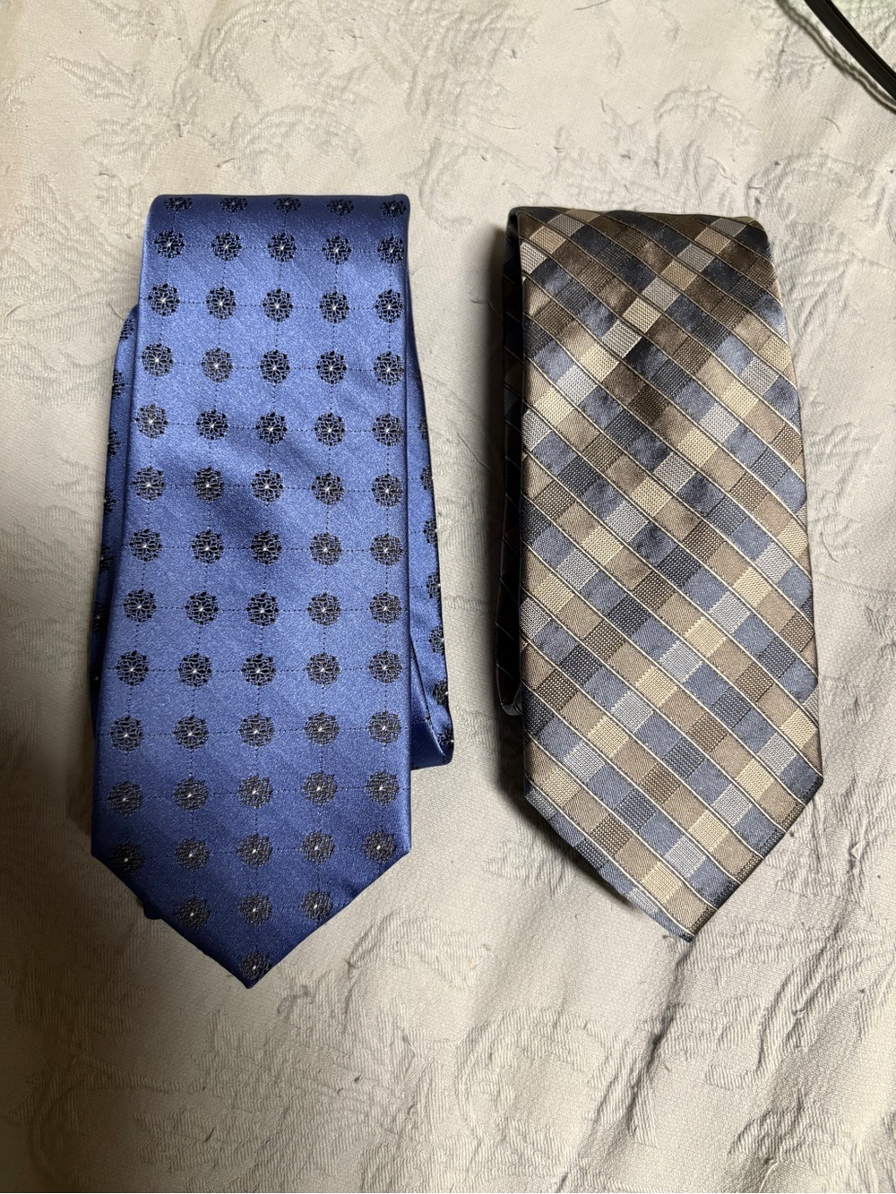 Calvin Klein Men’s Necktie Lot 2 Blue Geometric Plaid CK Tie New w Tag Silk